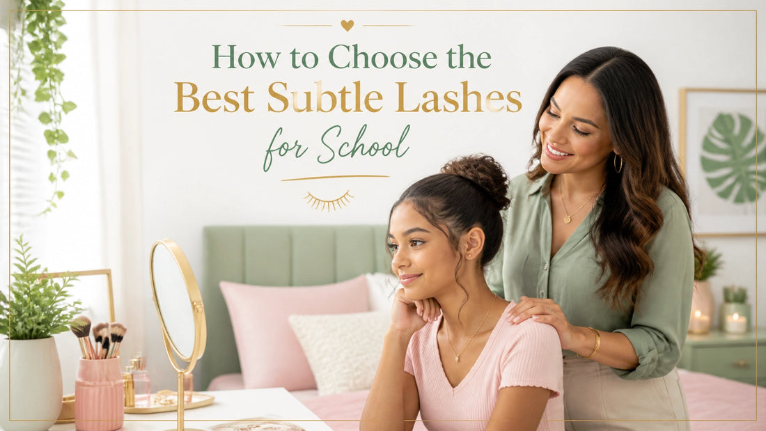 A mother and her teenage daughter sharing a warm, bonding moment, daughter wearing subtle natural lashes for school